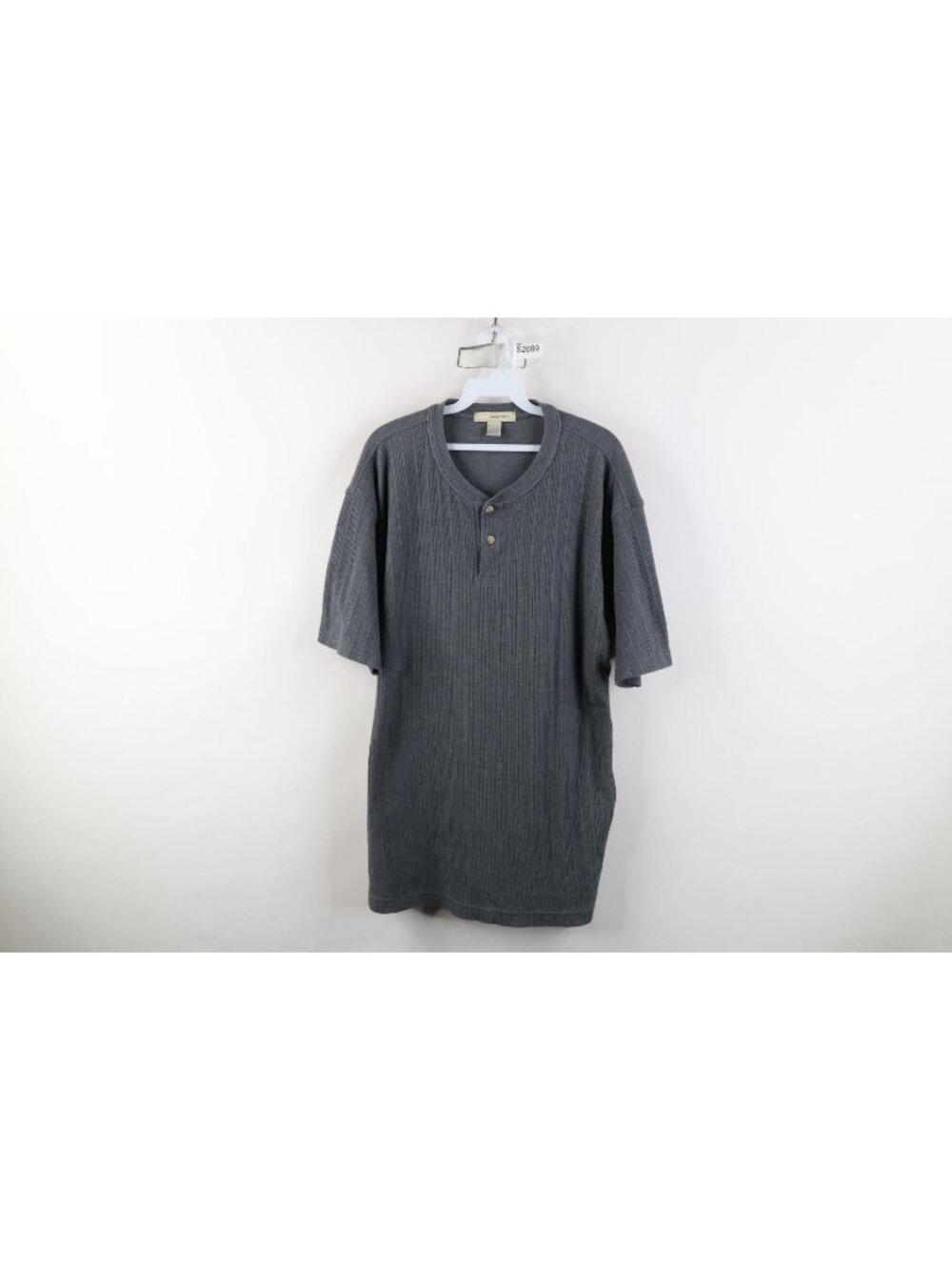 Vintage 90s Streetwear Mens Large Faded Blank Thermal Ribbed Knit Henley T-Shirt